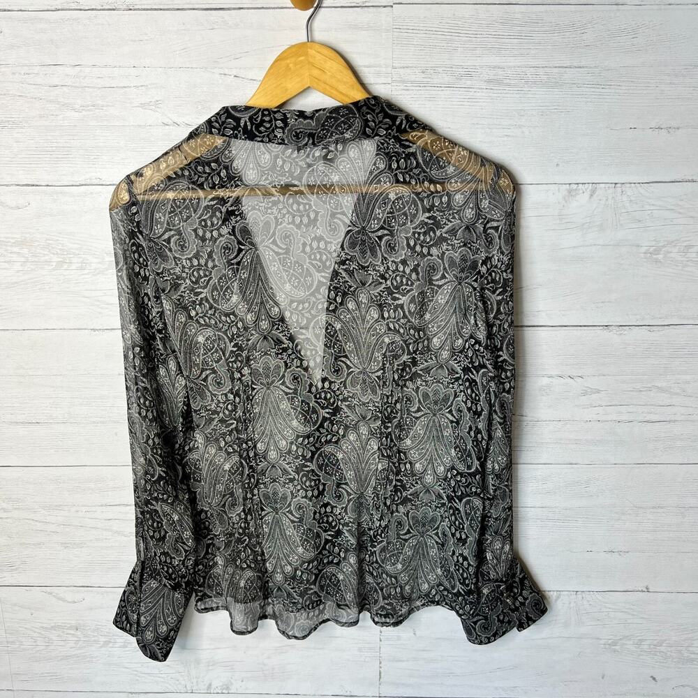 Charter Club Blouse Womens Size 8P Black Sheer Paisley Floral 100% Silk Goth - Picture 13 of 16